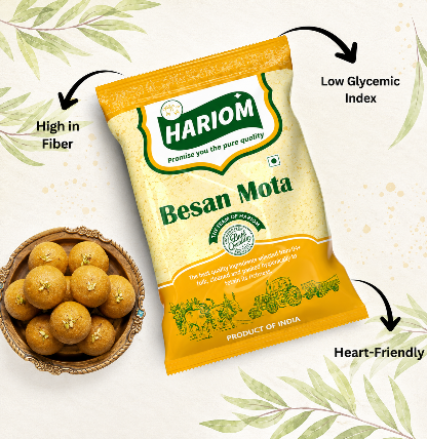 Hariom Mota Besan premium coarse gram flour made from chana dal for sev, chakli, kadhi and pakora